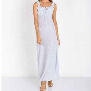 Stone Cold Fox Maxi Dress Light Blue Ink Dot Pattern, Size S/XS, 100% Silk